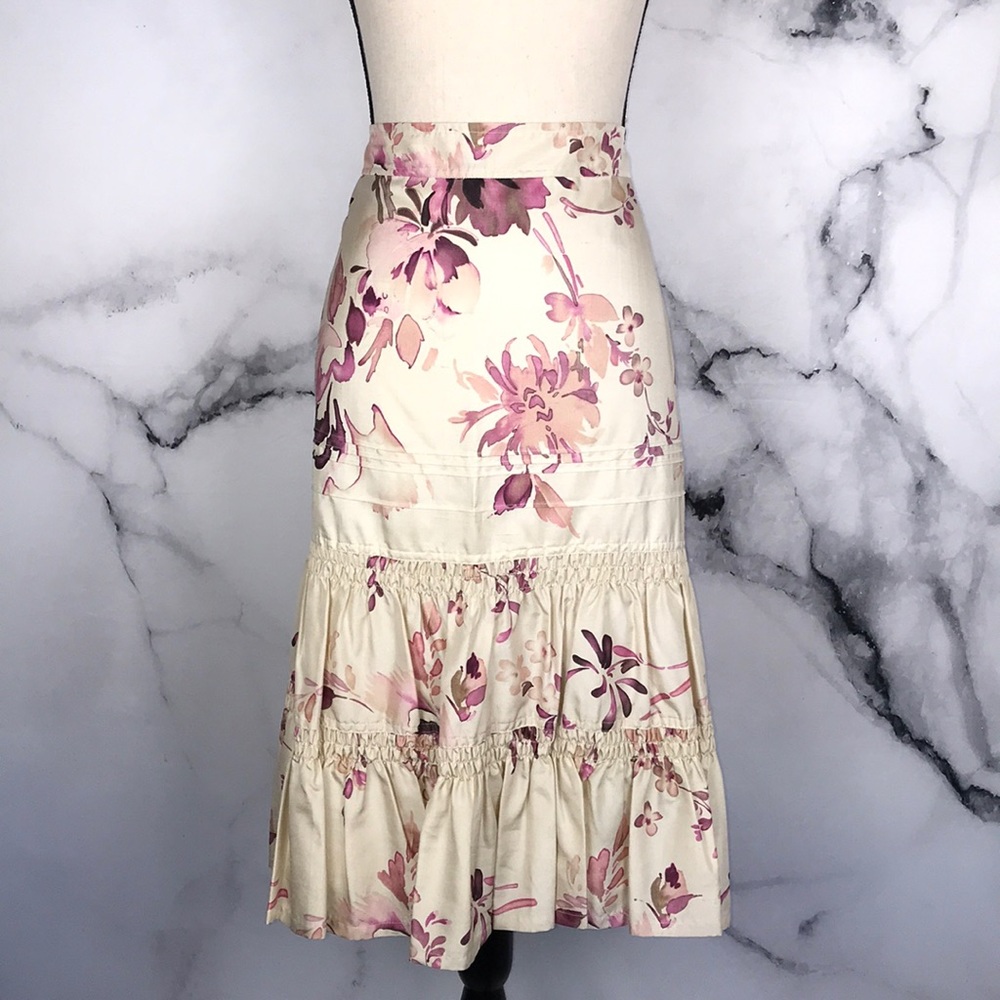 BANANA REPUBLIC midi cream purple silk skirt  6